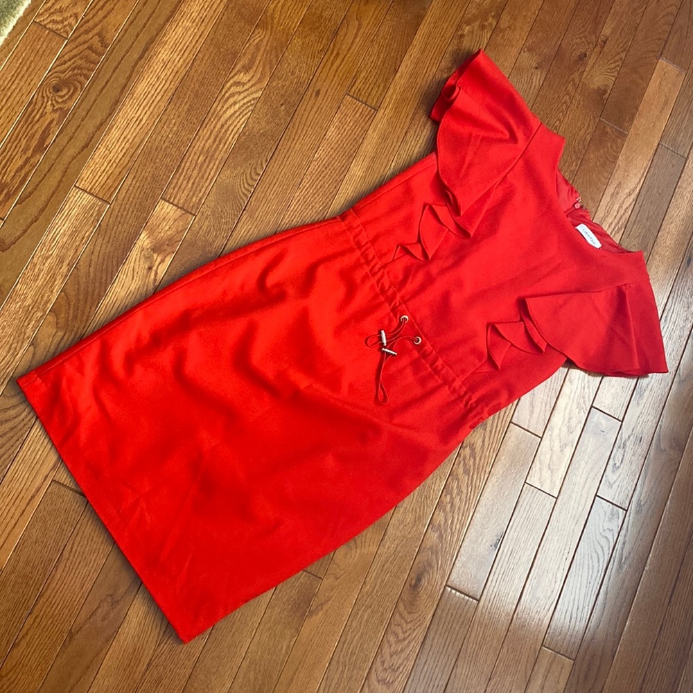 Calvin Klein Red Ruffle-Sleeve Sheath Dress